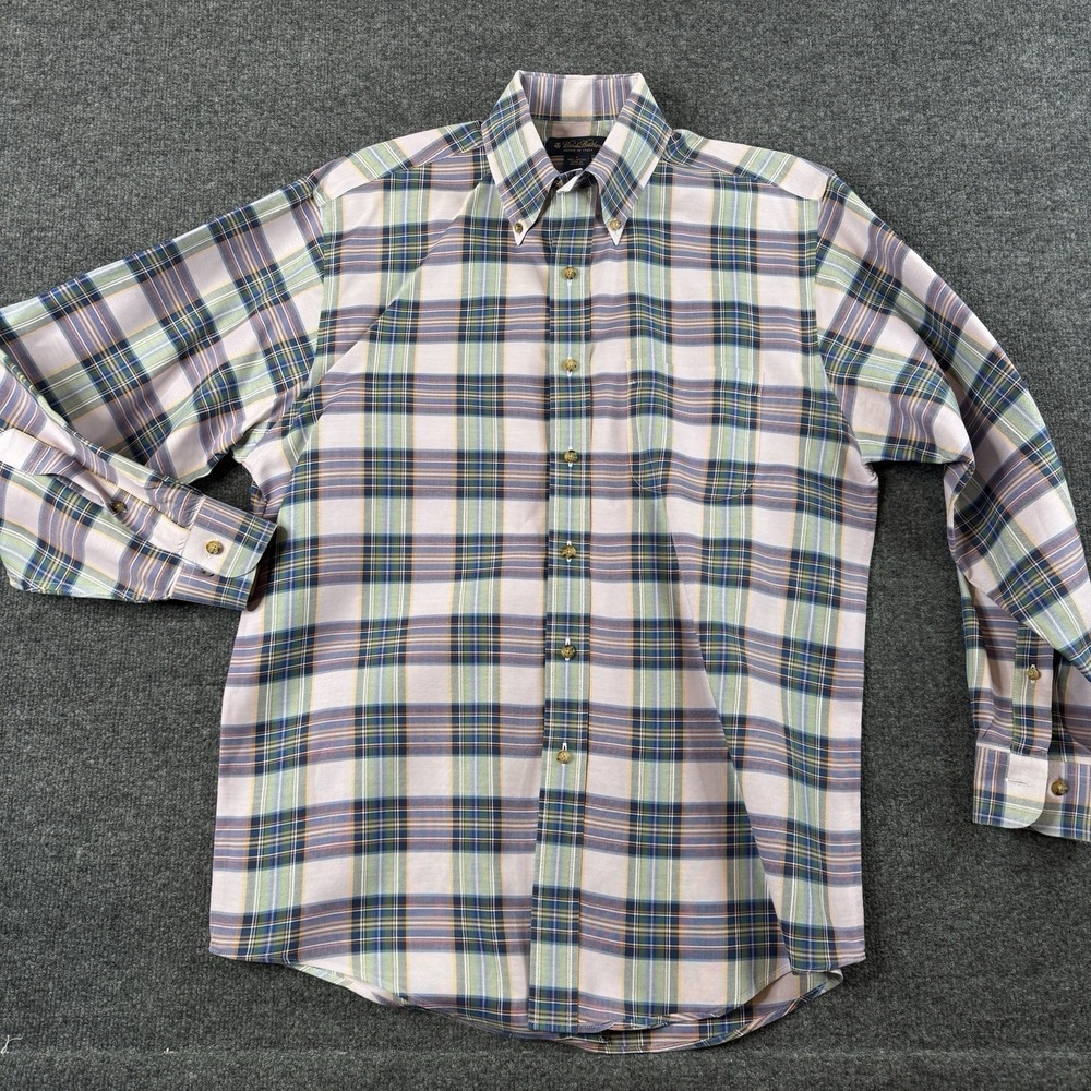 Brooks Brothers Italy Shirt Men's Medium Plaid Purple Long Sleeve EUC